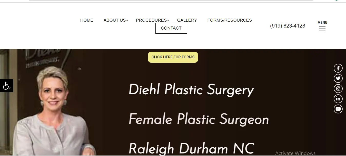 The Diehl Plastic Surgery website homepage, Female Plastic Surgeon, Raleigh Durham NC.